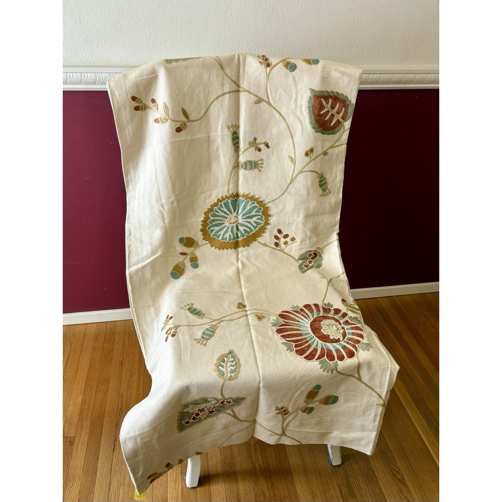 Pottery Barn Margaritte Crewel‎ Curtain Panel 50" x 63" 1 Linen Cotton Floral